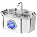 Cat Water Fountain Stainless Steel 108oz/3.2L, APAUK Automatic Pet Fountain Dog Water Dispenser with Water Level Window, Quiet Cat Fountain for Drinking, Inside with Replacement(1 Filter&1 Sponge)