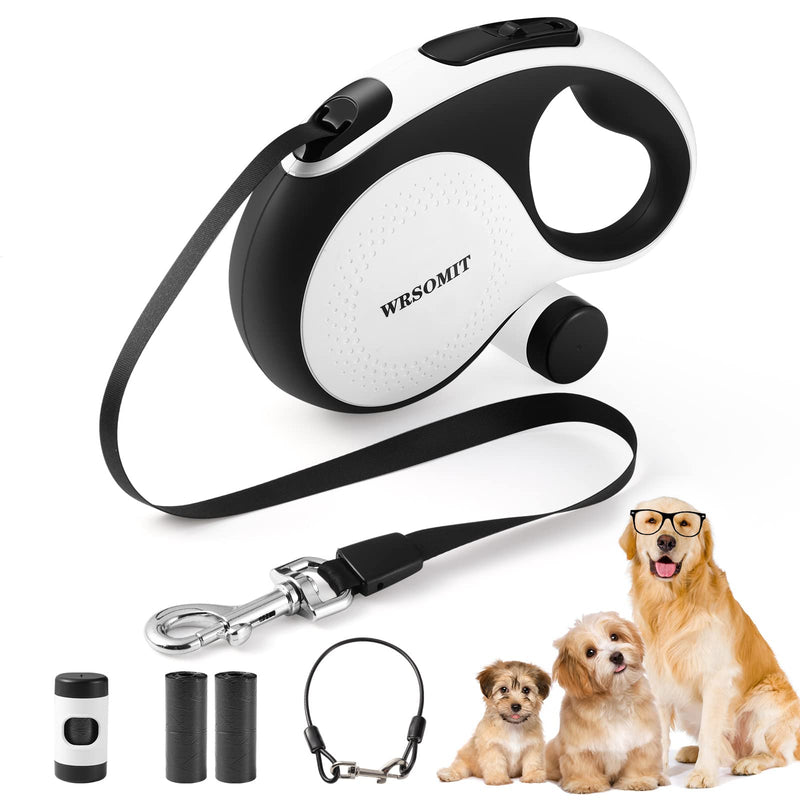 WRSOMIT Retractable Dog Leash with Chew Proof Cable, 26Ft Heavy Duty Dog Leash for Medium Large Dogs up to 110lbs, 360° No Tangle, One-Handed Brake (White, Large - 26ft)