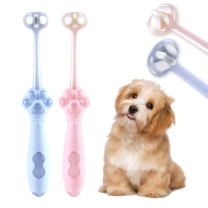 Gluckelk 2-Pack 3-Sided Dog Toothbrush, Puppy Toothbrushes with Unique Bristle Technology, Oral Care for Pets, for Medium and Small Dogs