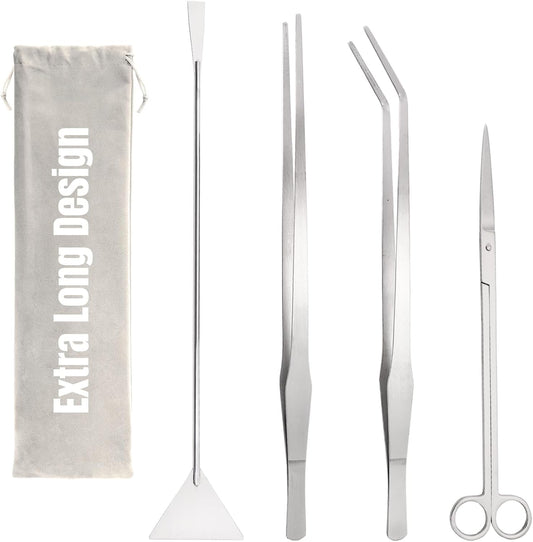 Hiceeden 4 Pcs 15 Inch Long Aquarium Aquascape Tools, Stainless Steel Aquascaping Tools Kit Include Aquarium Tweezer, Sc