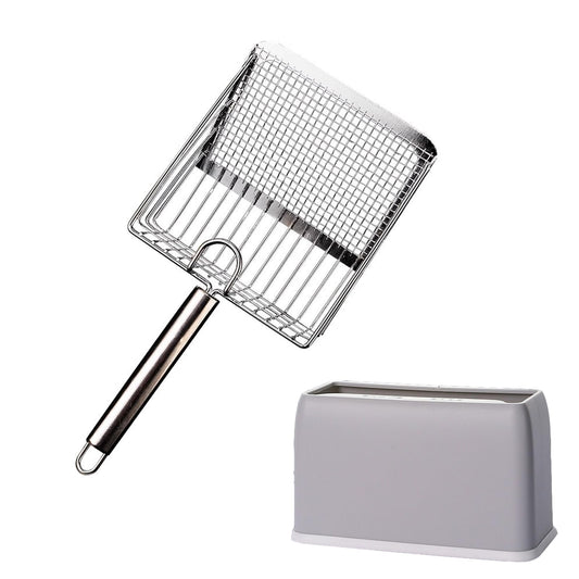 DUSTNIX Cat Litter Scoop, Metal Scooper, Deep Shovel, Ergonomic Handle, Kitten Poop Sifting, Durable, Heavy Duty Speed Sifter, for Litter Box （Silvery-Gray）
