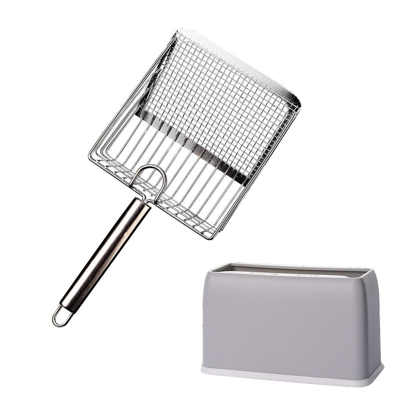 DUSTNIX Cat Litter Scoop, Metal Scooper, Deep Shovel, Ergonomic Handle, Kitten Poop Sifting, Durable, Heavy Duty Speed Sifter, for Litter Box （Silvery-Gray）