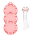DORUI 3 Pcs Pet Food Can Lids & One Can Spoon | Cute Paw Shape Opener Spatula Cat Wet Food Spoon | Universal BPA Free Silicone Covers for Dog Cat Cans(Pink)