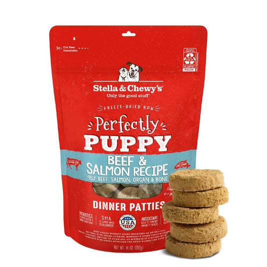 Stella & Chewy's Freeze Dried Raw Dinner Patties – Crafted for Puppies – Grain Free, Protein Rich Perfectly Puppy Beef & Salmon Recipe – 14 oz Bag