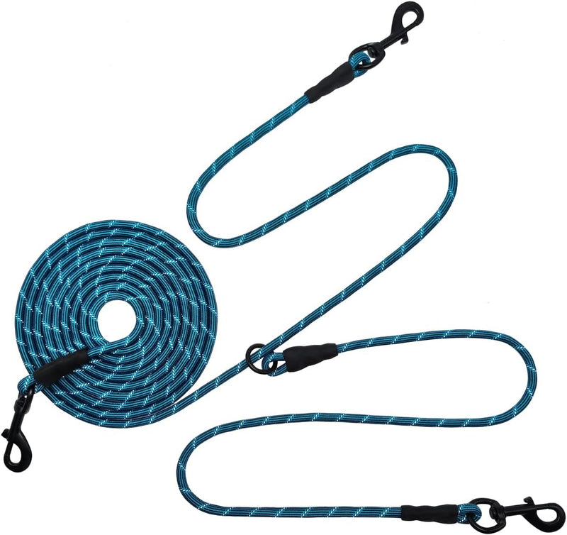 BTINESFUL 12FT 20FT 30FT 50FT Reflective Dog Tie Out for 2 Dogs, Blue, 20ft