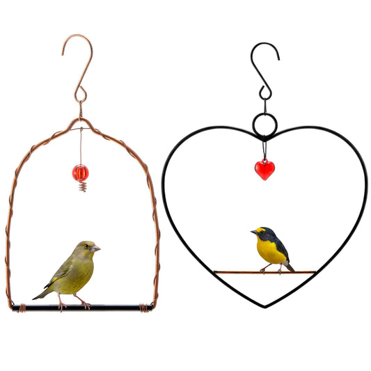 LemonRoad 2 Pcs Hummingbird Swing Bird Swings Metal Frames Birdie Swing with Red Decor Copper Hummingbird Perch with Iron S Hooks for Hanging Indoor Outdoor Trunk Lawn Patio Garden