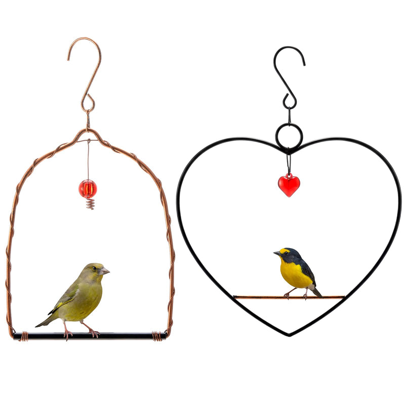 LemonRoad 2 Pcs Hummingbird Swing Bird Swings Metal Frames Birdie Swing with Red Decor Copper Hummingbird Perch with Iron S Hooks for Hanging Indoor Outdoor Trunk Lawn Patio Garden