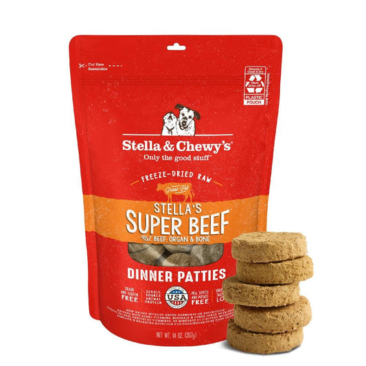 Stella & Chewy's Freeze-Dried Raw Dinner Patties - Beef Recipe - High Protein Grain-Free Puppy & Dog Food - Perfect For Picky Eaters - 14 oz