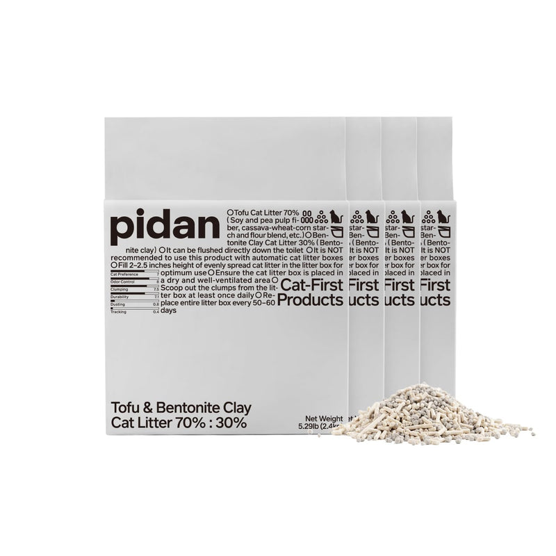 pidan Mix Cat Litter,Tofu Cat Litter with Bentonite 70%:30%,Absorbent and Fast Drying,Flushable Tofu Litter,Selected Quality Pea Dregs,5-Fold Water Absorption,Strong Clumping(5.3lb×4bags)