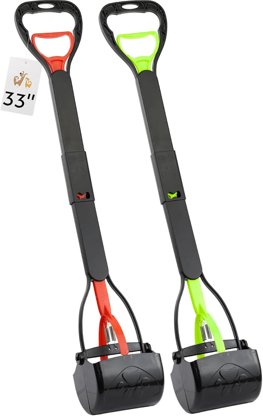 33" Pooper Scooper 2 Pack, XL Tall Handle No Touch Dog Pooper Scooper for Large Small Dogs, Durable Spring & Lightweight, Large Pooper Scooper for Dogs Heavy Duty, Portable Dog Poop Pick Up Tool