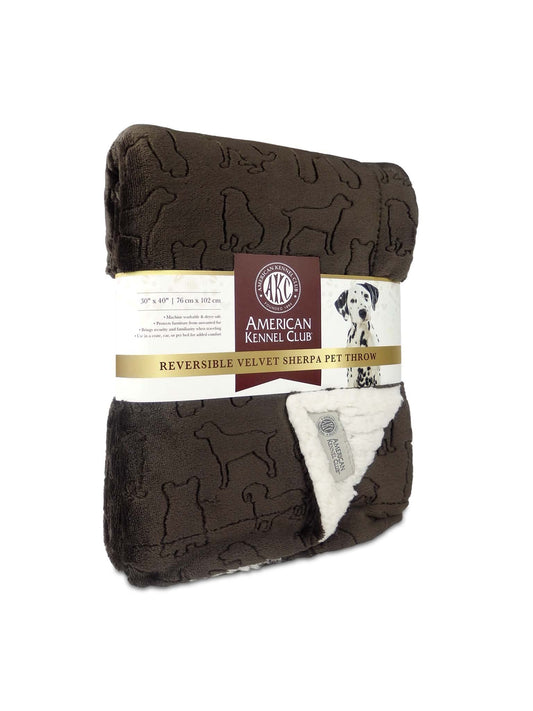 American Kennel Club Premium Velvet Sherpa Pet Blanket Soft and Warm Pet Throw for Dogs & Cats – 40”x30” - Brown