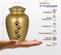 Trupoint Memorials Pet Urn for Dogs and Cats Ashes, Paws Print Grey Cremation Urns for Pets - Gold, Small Up to 17lb