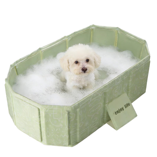 Wenceda Foldable Dog Pet Bath Pool Collapsible Pet Bathing Tub 29.5×17.7 Inches Dogs Cats Swimming Bathtub PVC Non-Slip Puppy Shower Pool Green