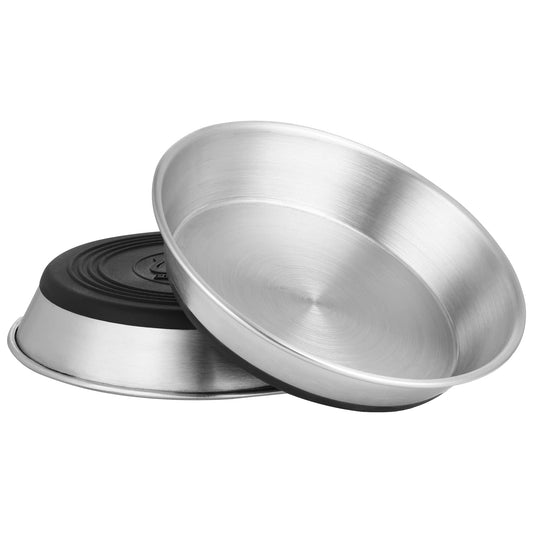 WROSWT Stainless Steel Cat Bowls,Whisker Friendly Shallow Cat Dishes for Food and Water,Non-Slip Silicone Bottom,Heavy Duty,Replacement Kitten Metal Plate for Elevated Stands,2 Pack