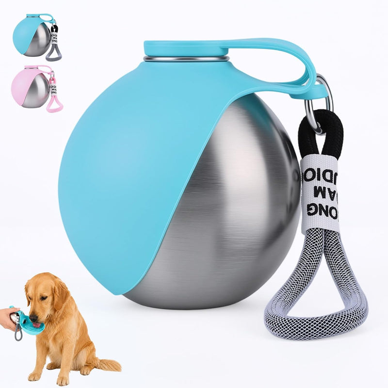 2 in 1 Portable Tumbler for Dogs,Portable Dog Water Ball,10Oz Stainless Steel Dog Water Bottle with Silicone Foldable Bo