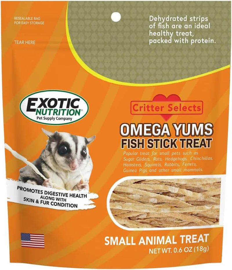 Exotic Nutrition Omega YUMS Fish Stick Treat for Sugar Gliders | All Natural Strips Made with Real Fish (0.6 oz)