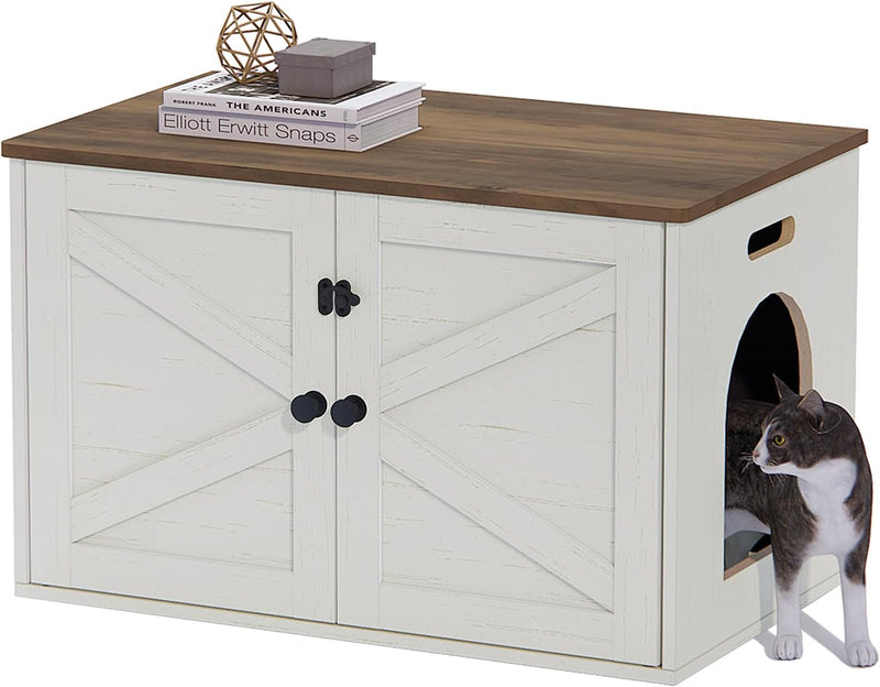Timberer Cat Litter Box Enclosure, Hidden Litter Box Furniture with Divider