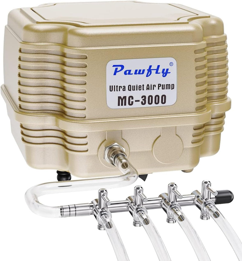 Pawfly 254 GPH Aquarium Air Pump Adjustable Quiet Oxygen Aerator Pump with Multi-Port Air Flow Control Lever Valve Split