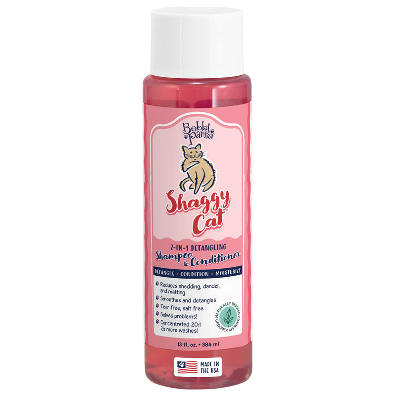 Bobbi Panter 2-in-1 Cat Shampoo & Conditioner – Detangling Natural Formula Reduces Shedding & Matting, Softens Coat, Tear-Free, 10:1 Concentrate, Made in USA, 13 oz