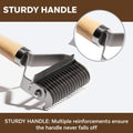 3-in-1 Pet Undercoat Rake & Dematting Comb for Dogs & Cats, Wood Handle