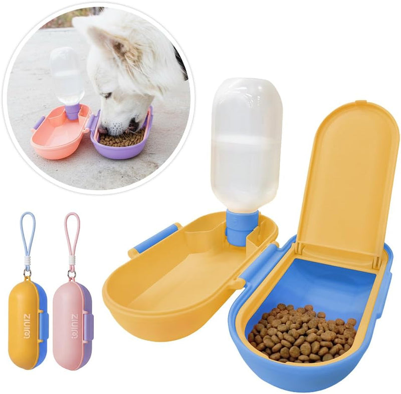 2-in-1 Dog Water Bottle & Food Container, Travel Bowl