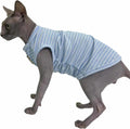 Sphynx Cat Clothes Vest for Hairless Cat, Rib Knit Stripe Cats T-Shirt Apparel, Kitten Summer Cotton Shirts Sleeveless for Cornish Rex, Devon Rex, Peterbald (Sky, L (7.5-9.4 lbs))