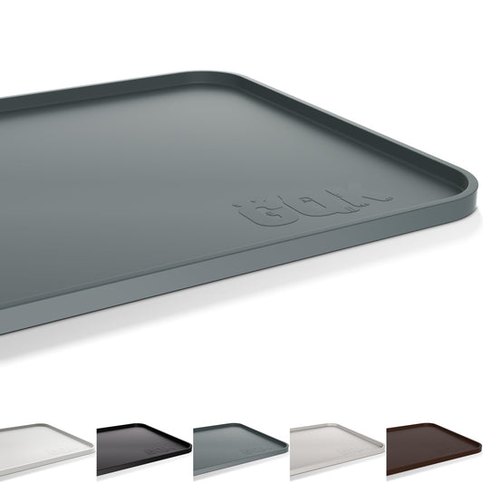 GQK Silicone Dog & Cat Food Mat with Raised Edge, 24"x16" Extra Thick Waterproof Non-Slip Pet Feeding for Food and Water Bowls, Spill Proof Mat to Protect Floors, BPA Free Dishwasher-Safe,Gray
