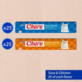 INABA Churu Lickable Grain-Free Purée Cat Treats, 25 Tuna & 25 Chicken