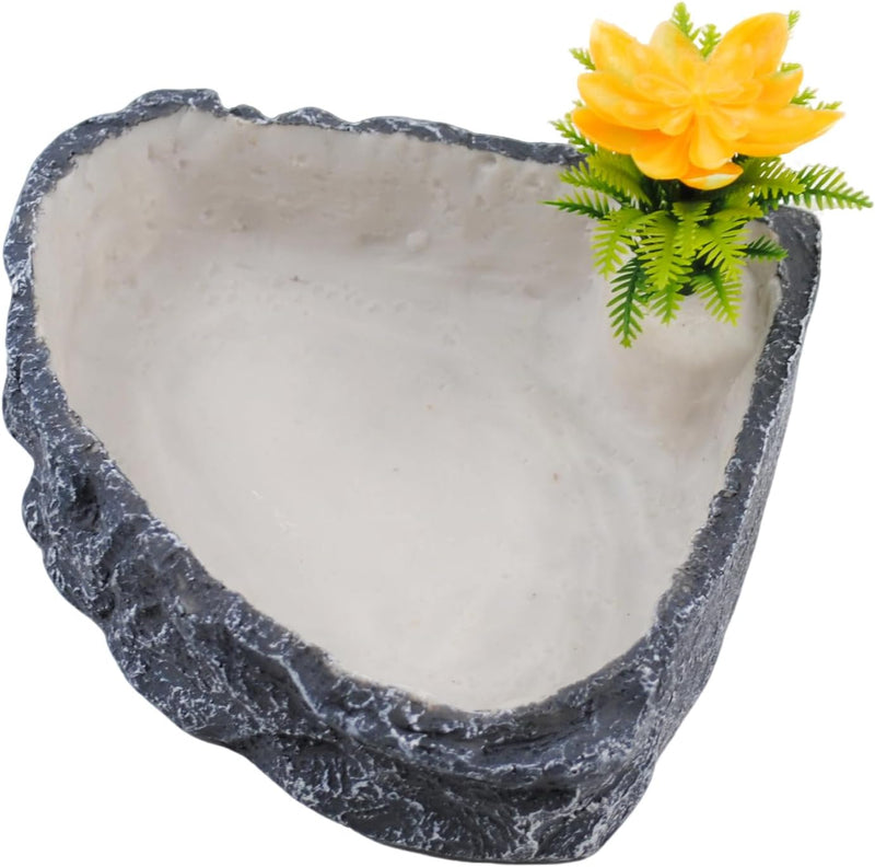 Reptile Corner Food Bowl Water Dish,Snake Feed Dish with Artificial Plant Reptile Water Bowl Terrariums for Bearded Drag