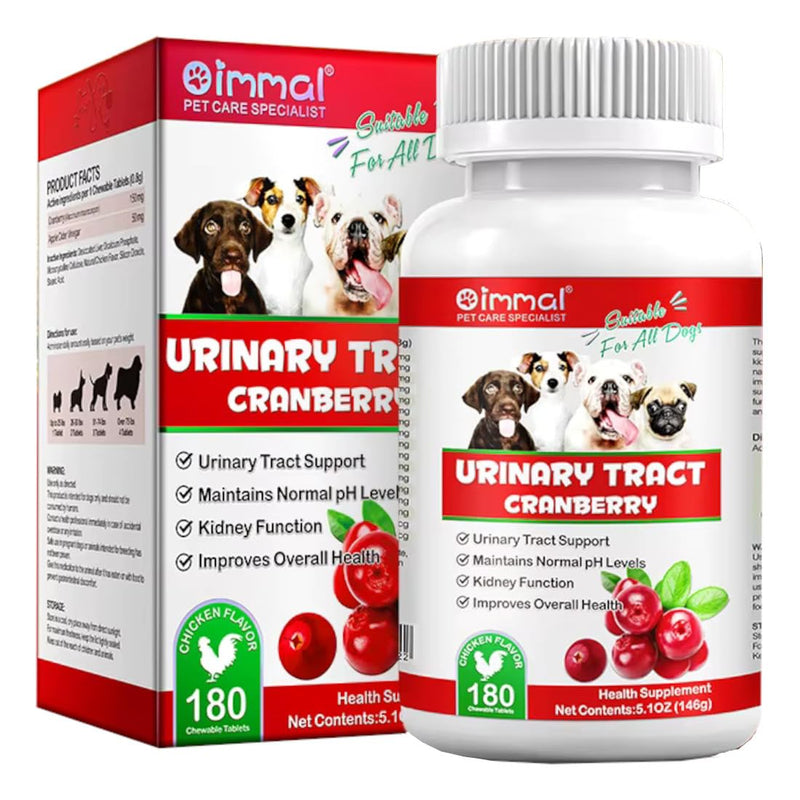 Cranberry Bladder Control Supplement for Dogs - Urinary Tract Support - UTI, Bladder Stones, Incontinence, Immune & Gut Support – 180 Count