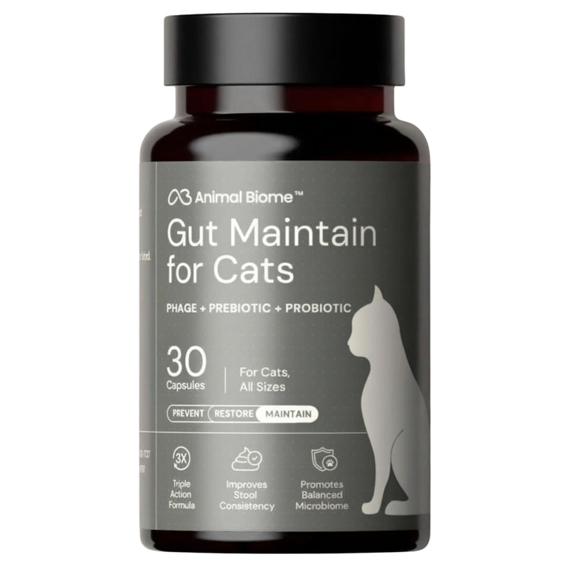 AnimalBiome NEW Probiotics for Cats with S Boulardii (30 Capsules) KittyBiome - Gut Maintain Triple-Action Phage, Prebiotics & Probiotic Cat Supplements for Digestive Health, Open for Easy Food Topper