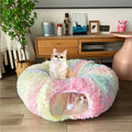 Fuzzy Cat Tunnel Bed for Indoor Cats, 2-in-1 Interactive Cat Toys