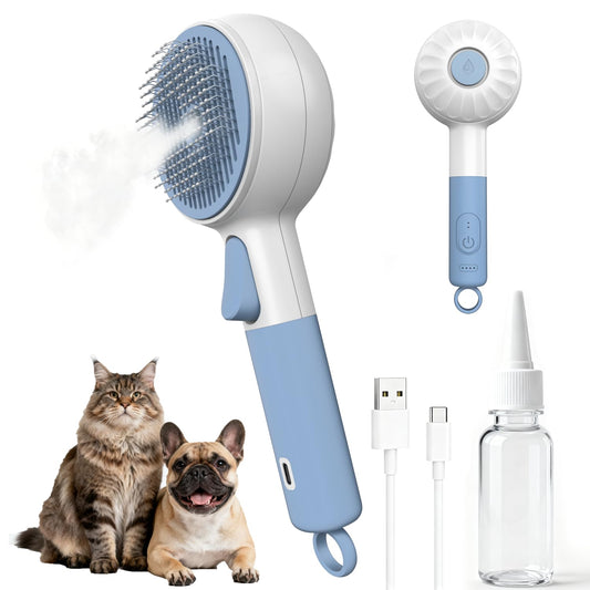 DebutPet Cat Steam Brush for Shedding - 3 in 1 Steamy Cat Brush with Water Spray, Self Cleaning Dog Grooming Comb for Tangled & Loose Hair, Massage Pet Hair Removal Tool (USB Rechargeable)