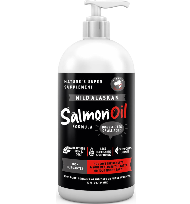 Wild Alaskan Omega-3 Blend Pollock + Salmon Oil for Dogs & Cats (32oz). 100% Pure Fish Oil Supplement with EPA & DHA for Joints, Skin & Coat, Itching, Shedding, Immune & Heart. Tasty & Easy to Give.