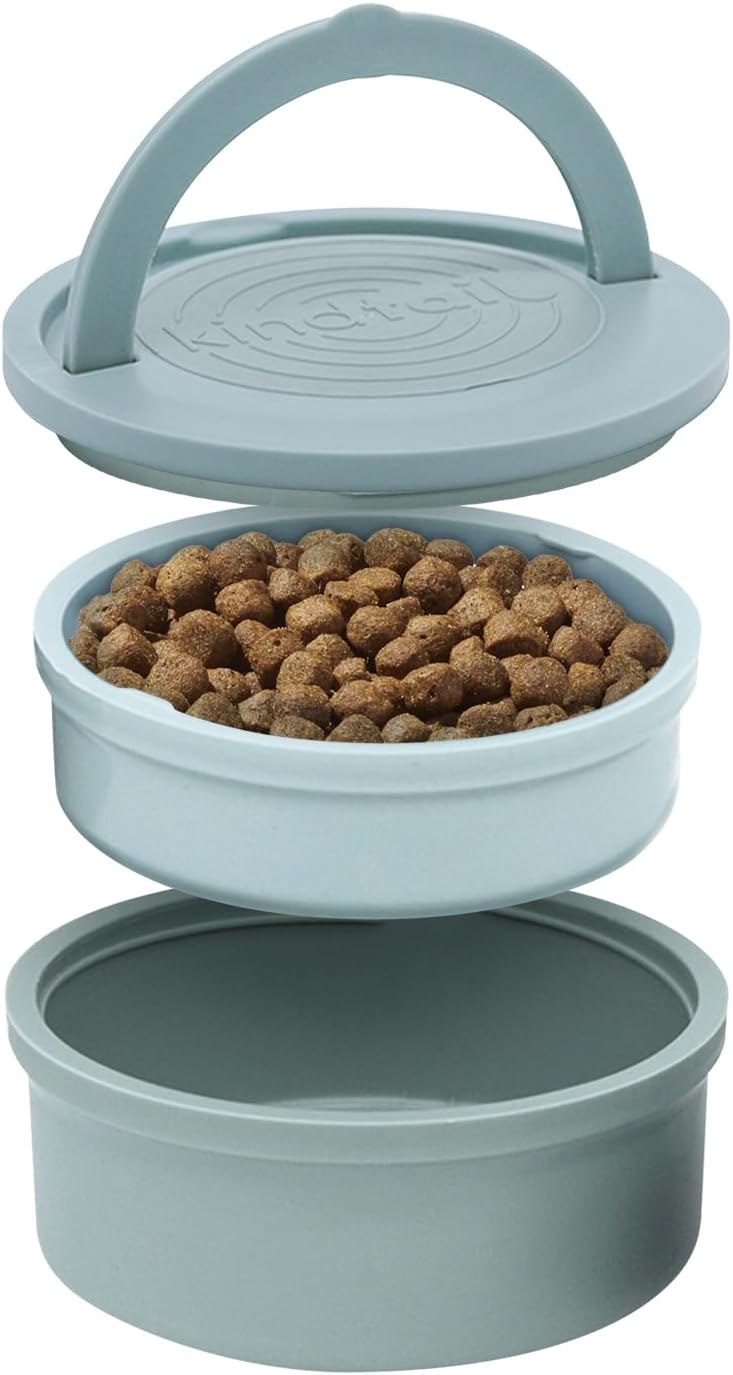 KindTail Dog Travel Bowls - Set of 2 Portable Pet Food & Water Dishes with Lid & Handle - Each Nesting Container Include