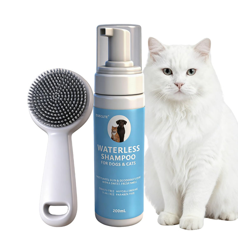 Waterless Cat Shampoo with Brush, Cat Bath No Rinse Dry Foam, Reduce Itchy Skin Shedding and Odor Control, Cats Kitten Shampoo