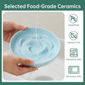 Cat Slow Feeder Bowl Set - 2 Pcs Ceramic Cat Food Plates for Slow Eating - Double Cat Dish for Dry Wet Food - Slow Feeding Cat Bowls Whisker Friendly - Microwave and Dishwasher Safe - Blue and Green