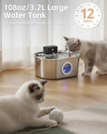 Cordless 3.2L/108oz Stainless Steel Cat Water Fountain Pet Fountain