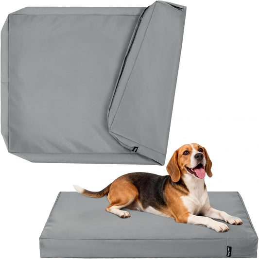PAWFINITY Waterproof Dog Bed Cover Replacement Washable, Easy to Clean, Pet Hair Resistant, Heavy Duty Oxford, Zipper Closure, Indoor/Outdoor Use, Fits 38 Inch Dog Crate - Large, 36x27x3, Grey