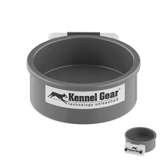 Kennel-Gear Dog Crate Water Bowl No Spill, 20oz Food-Grade Polypropylene Feeder, Secure Crate Mount with Covered Parts, Travel-Ready & Easy to Clean (Grey)