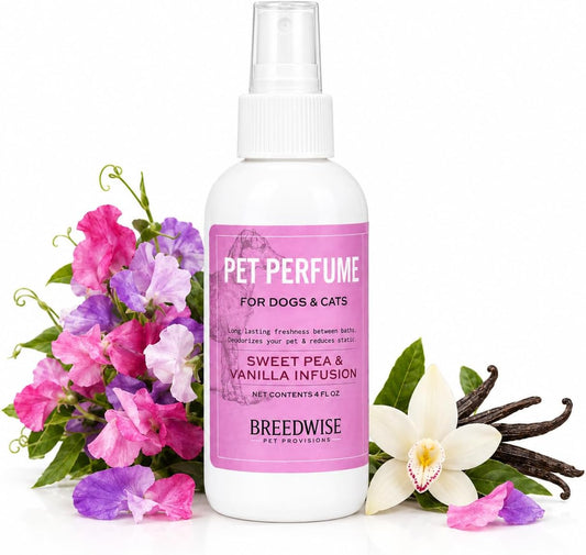 Breedwise Dog Perfume Spray - Sweet Pea & Vanilla Long Lasting Dog Cologne for Odor Neutralizing - Gentle Puppy Deodorizer & Grooming Mist for All Breeds - Made in USA (4 Oz)