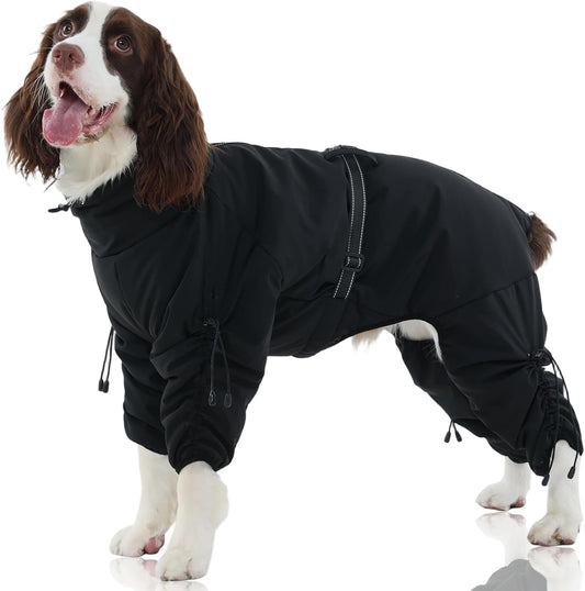 FUAMEY Full Body Dog Coat,Warm Dog Fleece Jackets with Harness Built in Windproof Dogs Snowsuit Zip up Pet Four Legged P