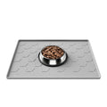 Pieviev 16''x12'' Dog Cat Food Bowl Mat, Silicone Waterproof Food Grade Pet Food Mat for Floor, High Raised Edge to Prevent Spills, Non-Slip & Easy Clean Pet Placemat for Dog & Cat Bowls, Light Gray