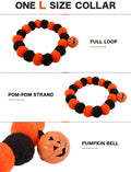 Halloween Pet Collar, Pumpkin Bell Pom Pom Necklace for Cats and Dogs, L Size Holiday Costume Accessory