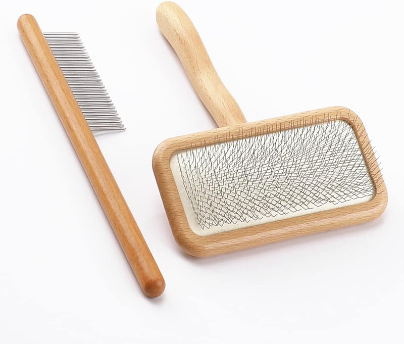 Carpet Rake Sheepskin Wool Brush and Cleaner Comb, Wood, 2PCS (Big+Small)