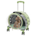 Transparent Bubble Pet Carrier with Wheels, Breathable Cat Dog Travel Carrier with 3-Stage Handle & Removable Strap, Portable Trolley Case with Ventilation for Small Dogs & Cats (Green)