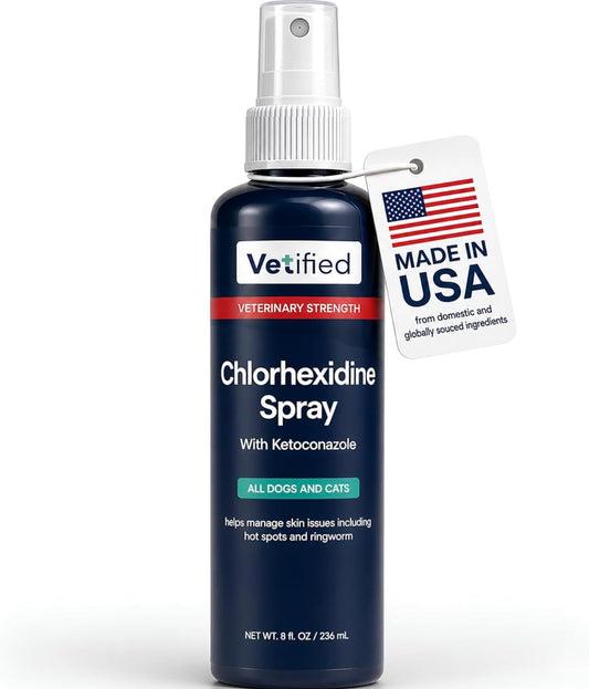 VETIFIED Chlorexhidine Spray for Dogs | Veterinary Strength Anti Itch for Dogs for Hot Spots, Rashes & Itchy Paws 8 fl oz (+ 30 Day Vet Access) | NDC 86247-002-08
