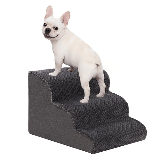 Oiilores Dog Stairs for Small Dogs 15" H, 3-Step Dog Steps Ramp for Couch Sofa and Chair with Anti-Slip Washable Cover and Durable High Density Foam, Pet Stairs for Cats, Grey