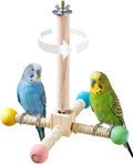 Bird Stand Perch Toy, Interactive Spinning Parakeet Toys, Wooden Exercise Wheel Parrot Toy, Enrichment Cockatiel Toy for Birds Cage, Bird Cage Accessories Perch Toys for Budgies (Small)