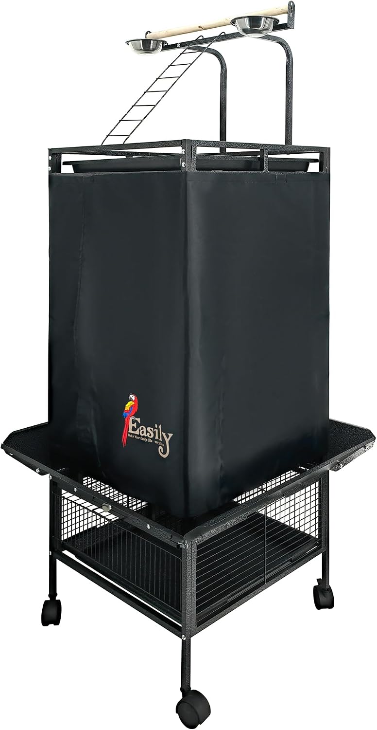 Easily Bird Cage Cover for Large Bird Cage with Play Top, Good Night Birdcage Covers, Black, 61